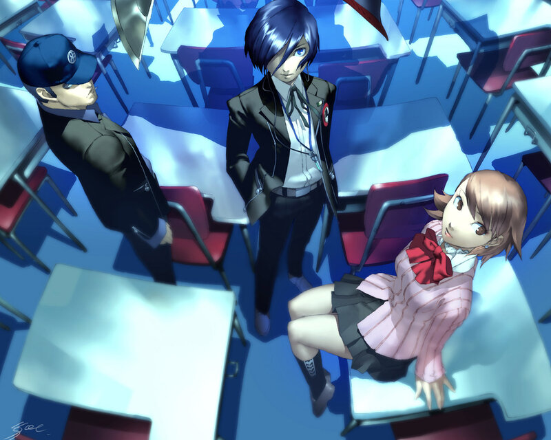 Three Students in Classroom — Blue