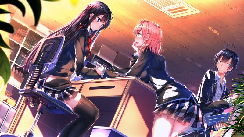 Three Students in Classroom — Orange