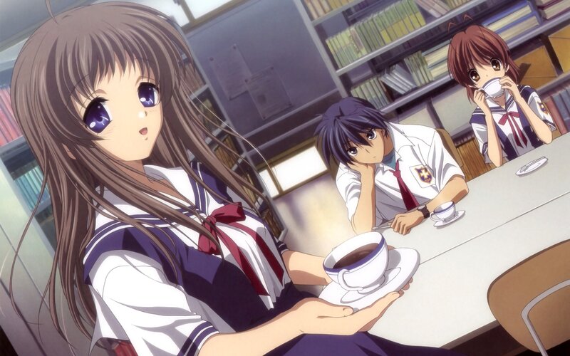 Three Students in Library — Brown, Calm
