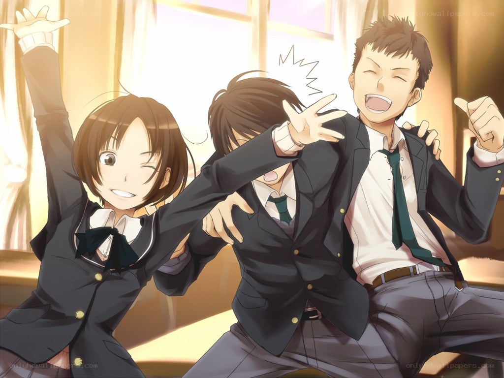 Three students in school uniforms