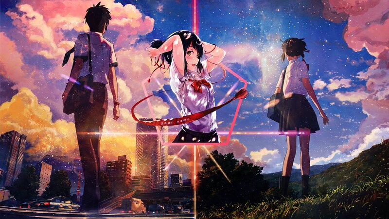 Three Students in School Uniforms — Purple