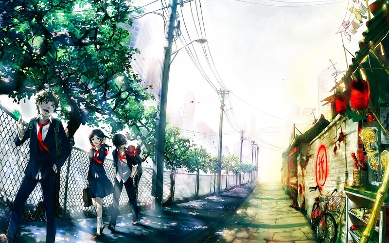 Three Students on a Street