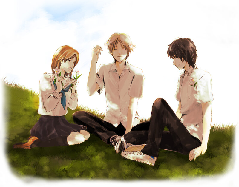 Three Students on Grass — Green, Serene
