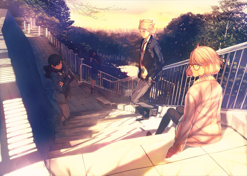 Three Students on Stairs
