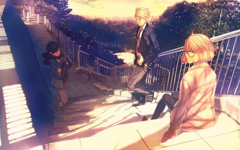 Three Students on Stairs — Yellow