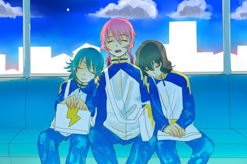 Three students sleeping on a bench
