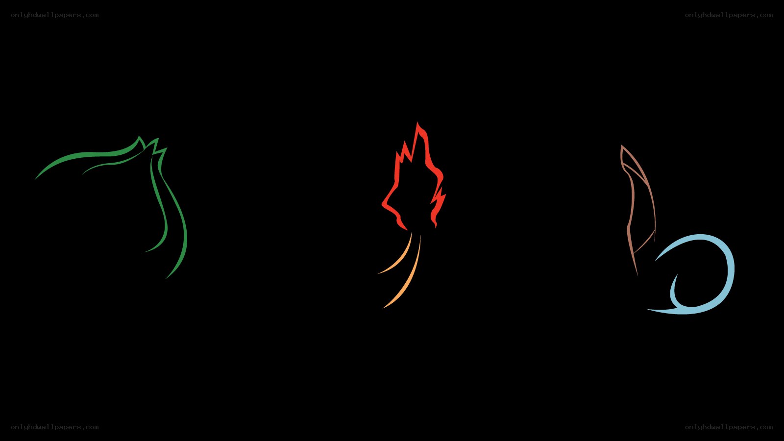 three stylized creature silhouettes