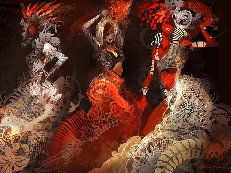 Three Stylized Female Figures