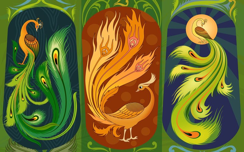 Three Stylized Peacocks