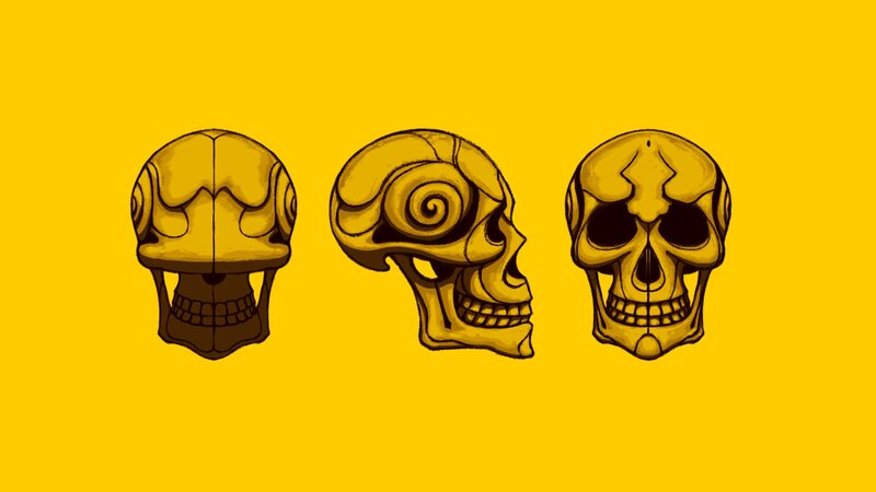 Three Stylized Skulls — Yellow