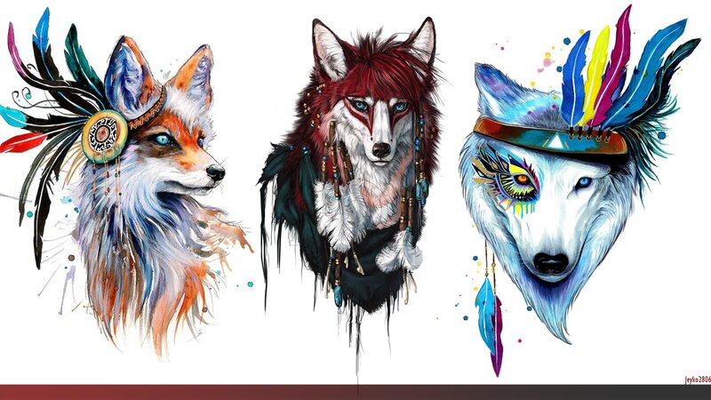 Three Stylized Wolf Heads