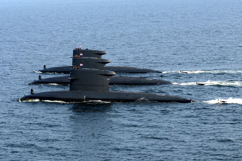 Three Submarines at Sea — Blue