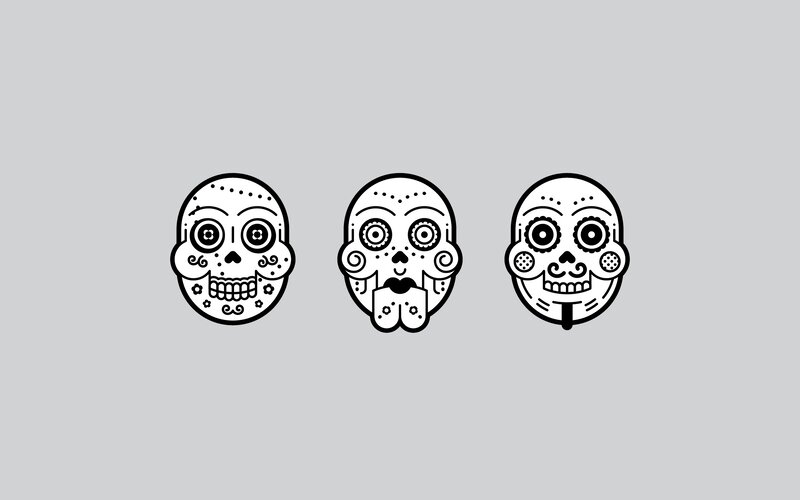 three sugar skull designs