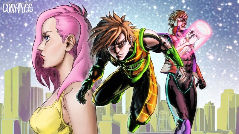 Three Superheroes in Action — Pink
