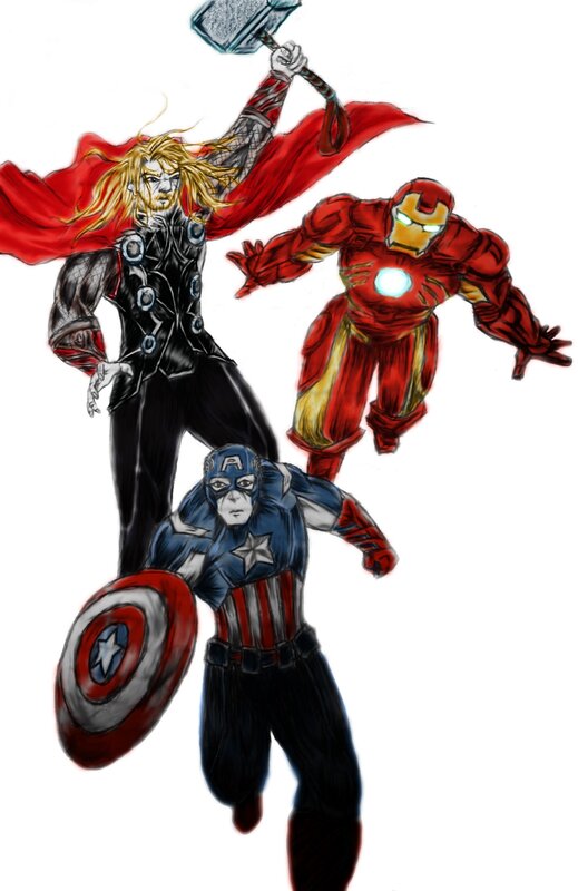 Three Superheroes in Action — Red, Heroic