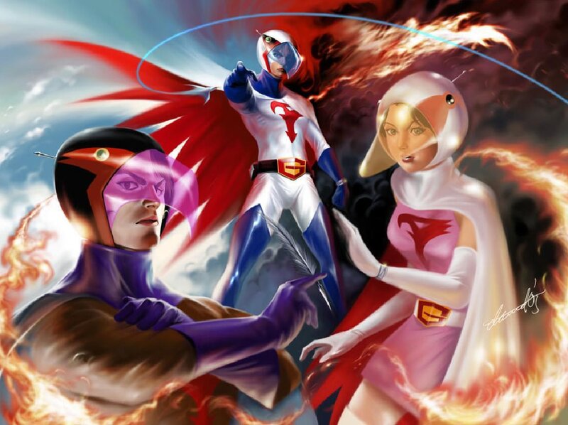 Three Superheroes in Action — Red