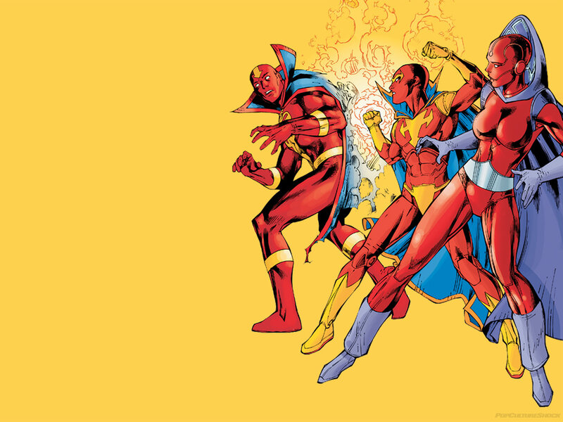 Three Superheroes in Red Suits — Yellow