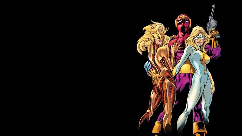 Three Superheroes Standing — Black, Dramatic, Comic, Gun