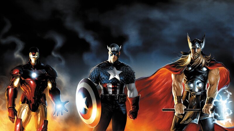 Three Superheroes Standing — Black, Dramatic, Night, Comic, Iron Man
