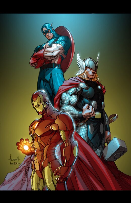 Three Superheroes Standing — Red, Dramatic, Comic