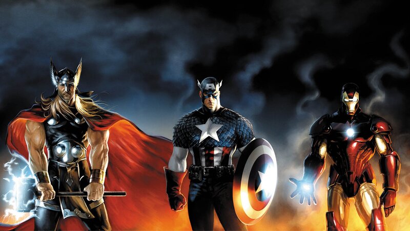 Three Superheroes Standing — Red, Dramatic