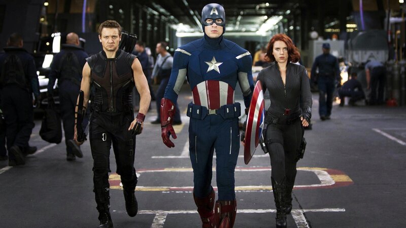 Three Superheroes Walking — Blue, Determined