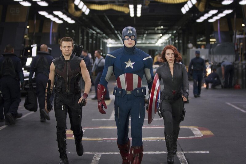 Three Superheroes Walking — Blue
