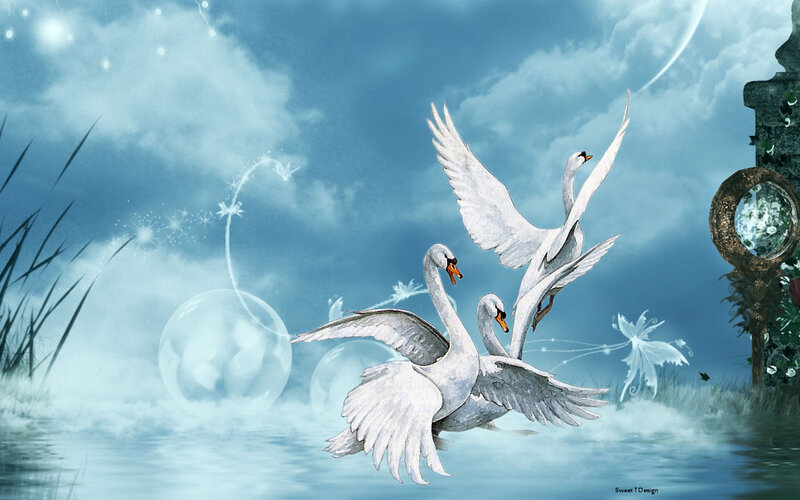 Three Swans Flying — Blue