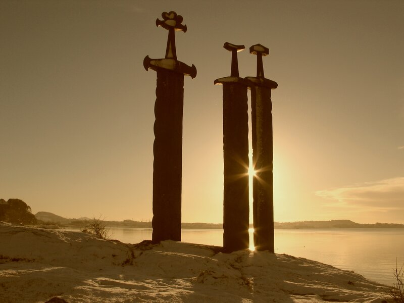 Three Sword Sculptures — Brown