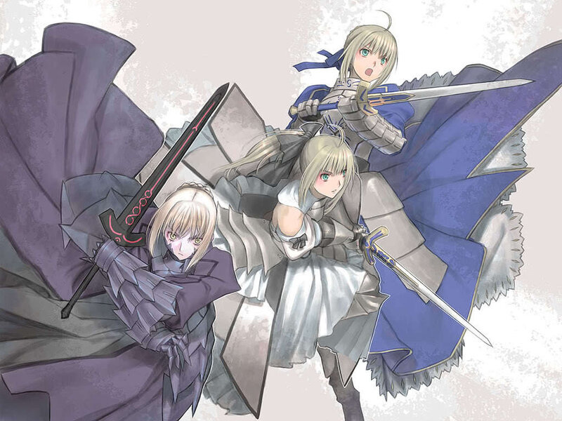 Three sword-wielding characters