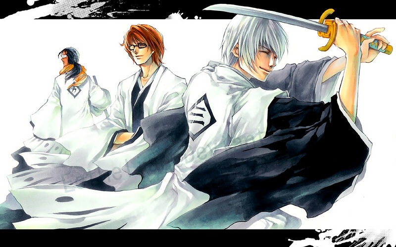 three swordsmen in white robes
