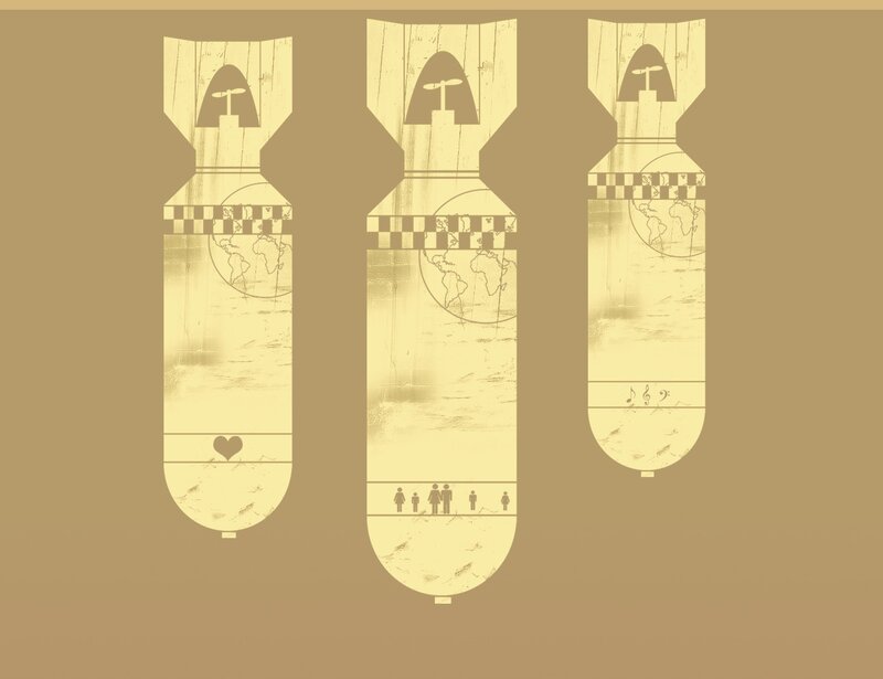 Three symbolic bombs with icons