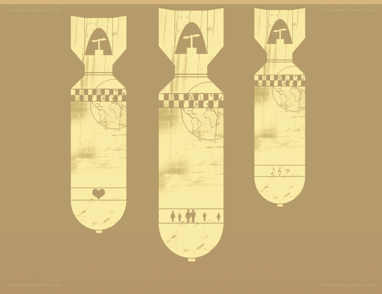Three symbolic bombs with icons