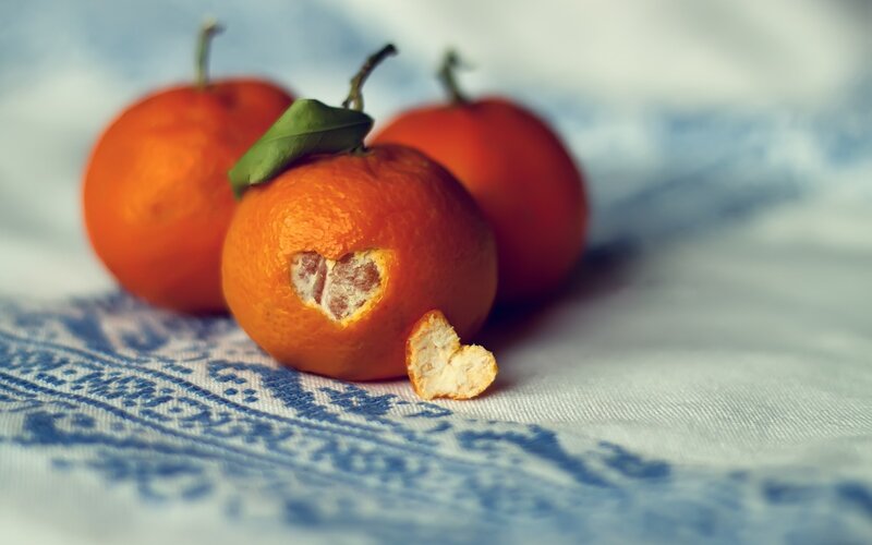 Three Tangerines on Cloth — Orange