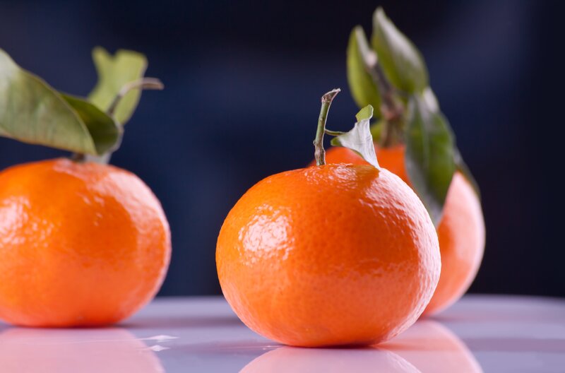 Three Tangerines with Leaves — Orange