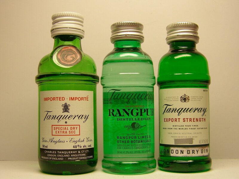 Three Tanqueray gin bottles