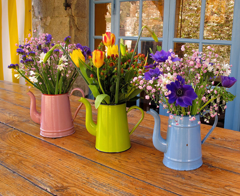 Three Teapots with Flowers