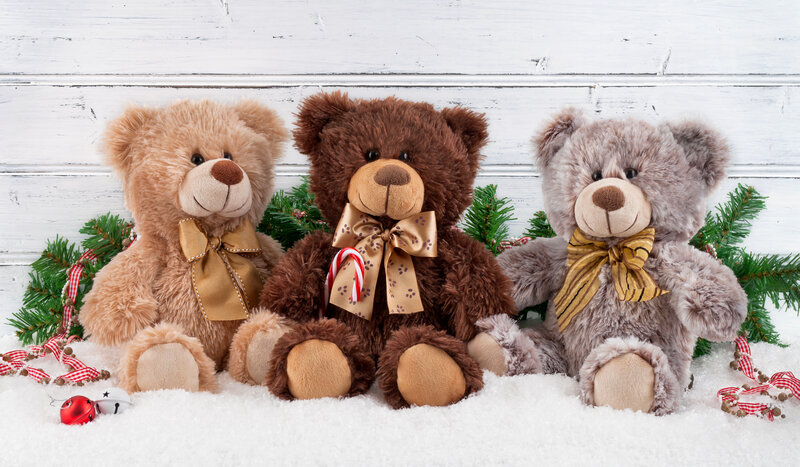 Three Teddy Bears — Brown, Festive, Winter