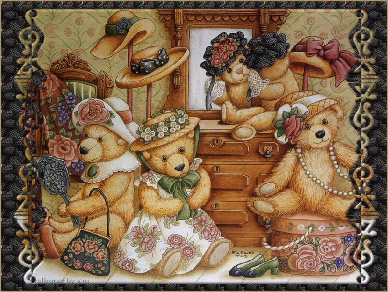 Three Teddy Bears in a Dressing Room