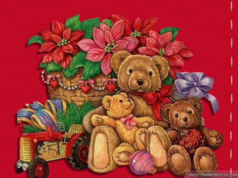 Three Teddy Bears — Red, Festive, Winter