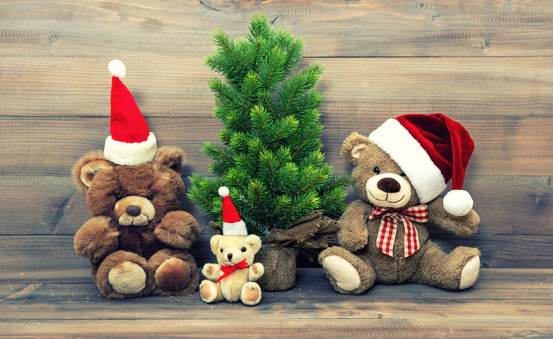 Three Teddy Bears with Tree