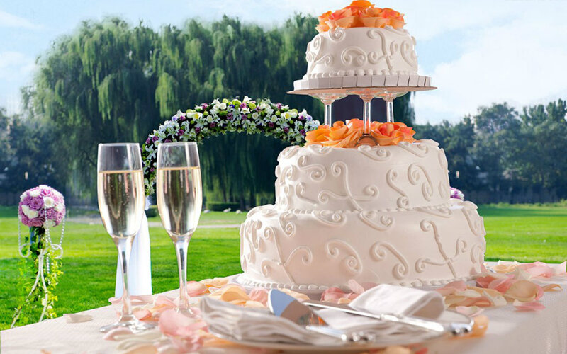 Three-tier Wedding Cake — White, Festive