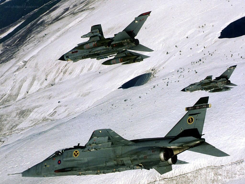Three Tornado fighter jets in flight