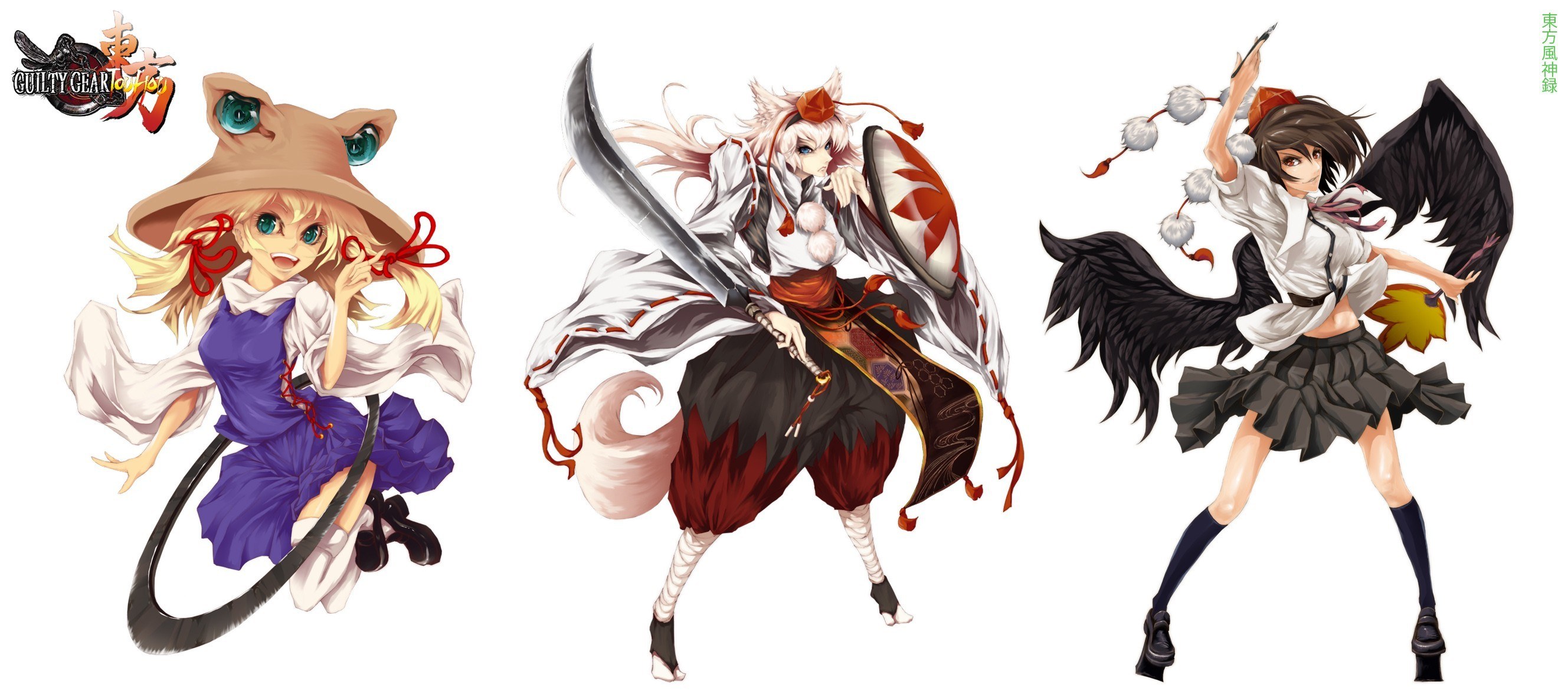 Three Touhou characters in CG art