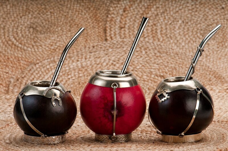 Three traditional mate gourds