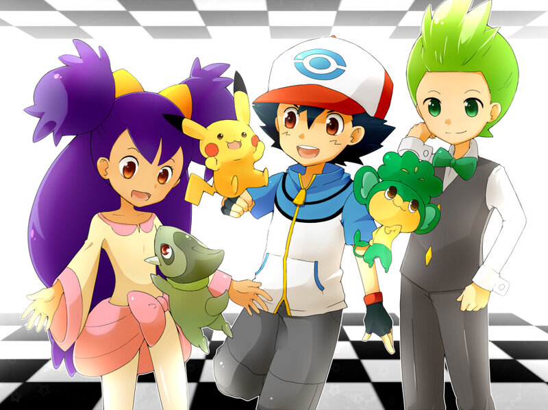 Three Trainers with Pokémon — Purple