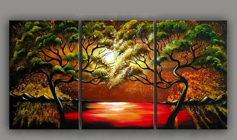 Three Trees at Sunset — Red