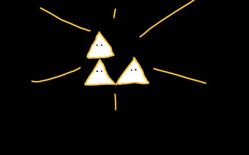 three triangles with eyes
