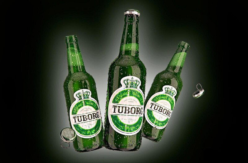 Three Tuborg Beer Bottles