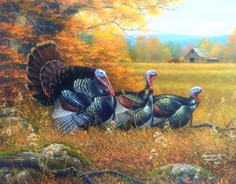 Three Turkeys in Field